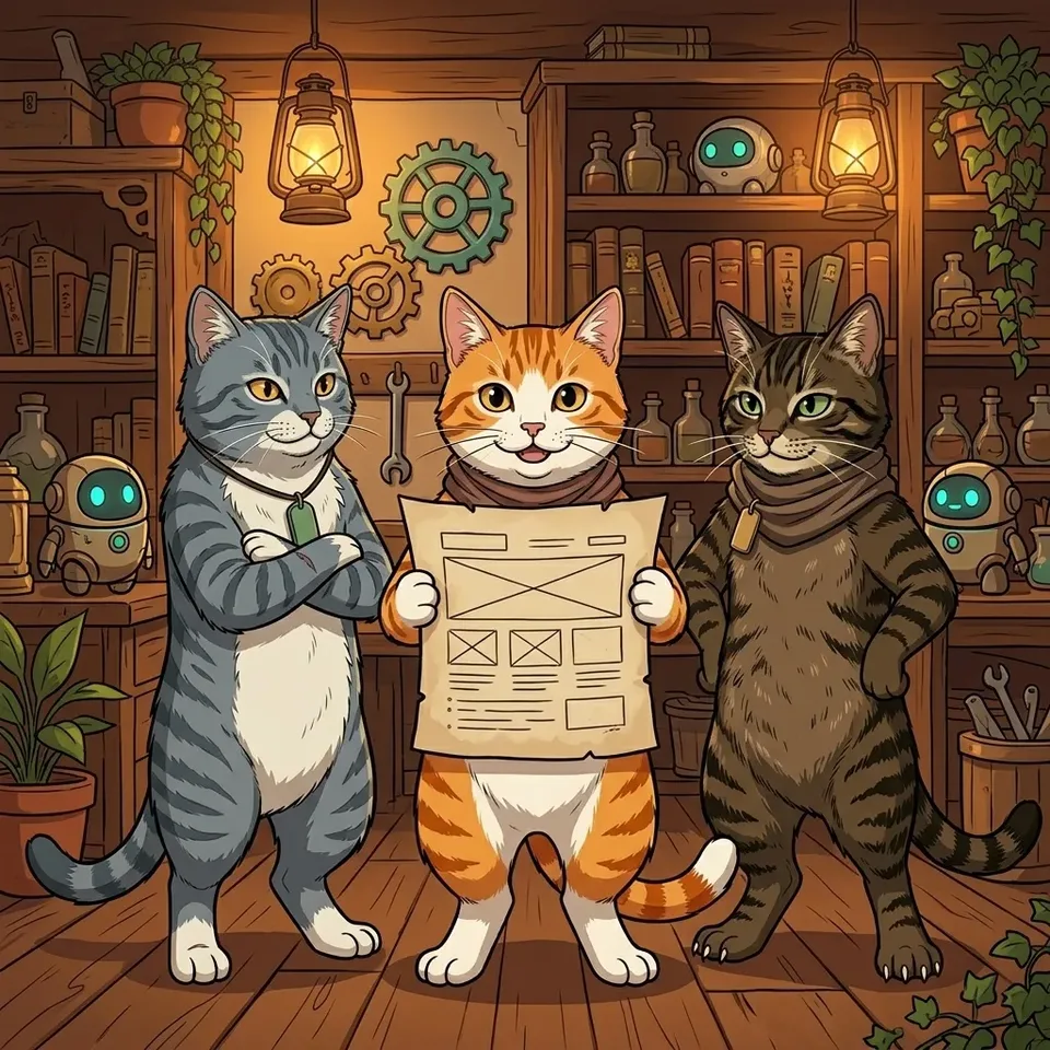 シマギ、トト、ドラの3匹が提案してくれているイラスト